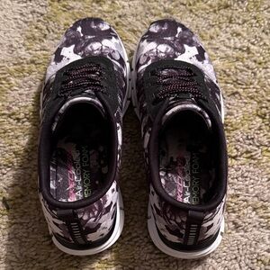 Skechers Black and White Floral Sneakers